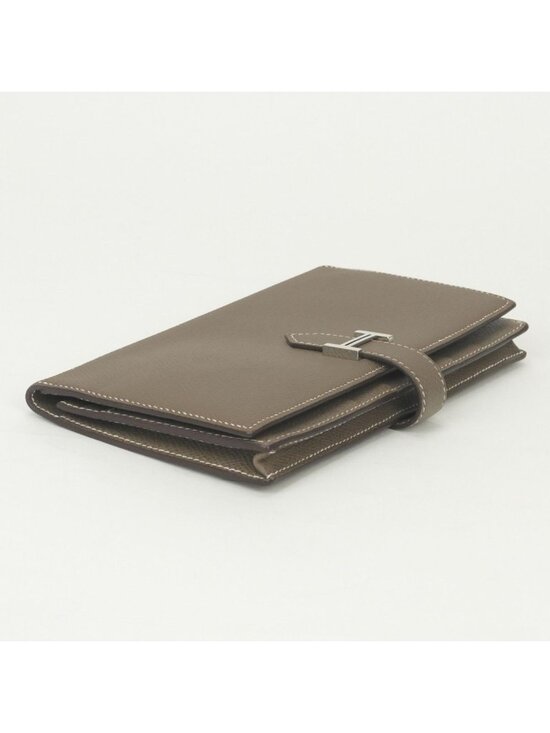 Buy HERMÈS Pre-Loved Hermès bear souffle Etoupe Bi-fold Long  Hermes Bearn Souffle Wallet Epsom Etoupe Gray Silver Veau